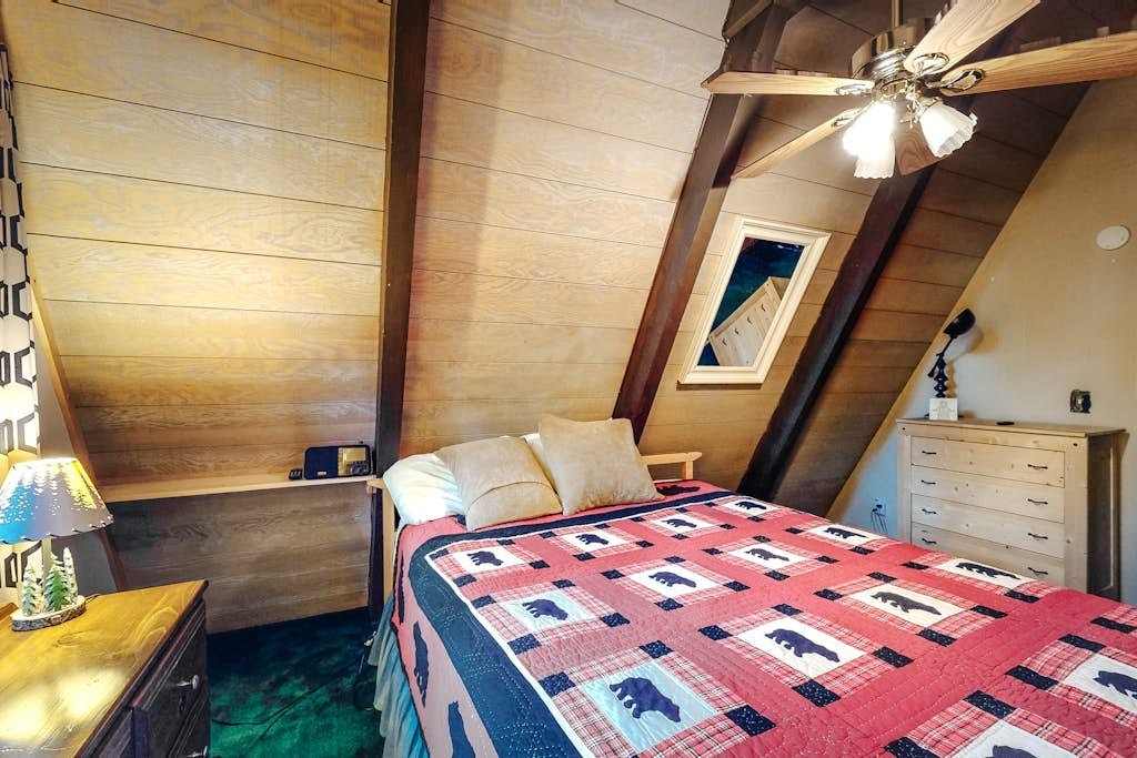 Bedroom beneath the A-frame roof