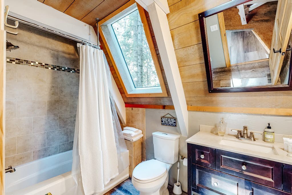 Bathroom with woodland window