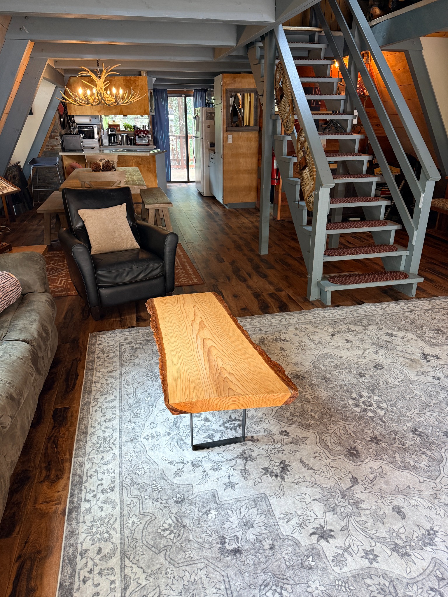 Open-plan A-frame living room